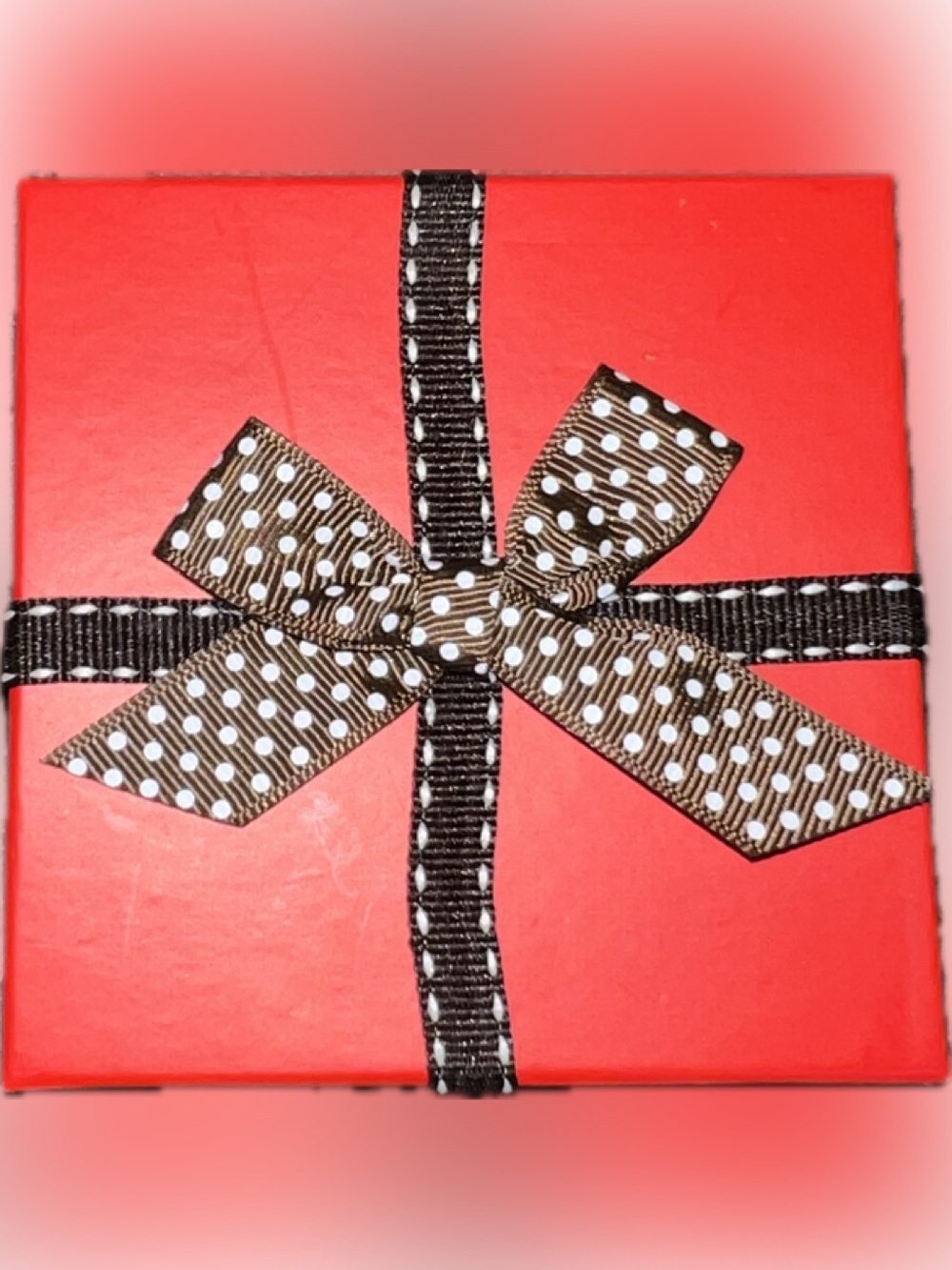 💥 Red Gift Box Black Polka Pattern Brown White Dot Ribbon Present Accent